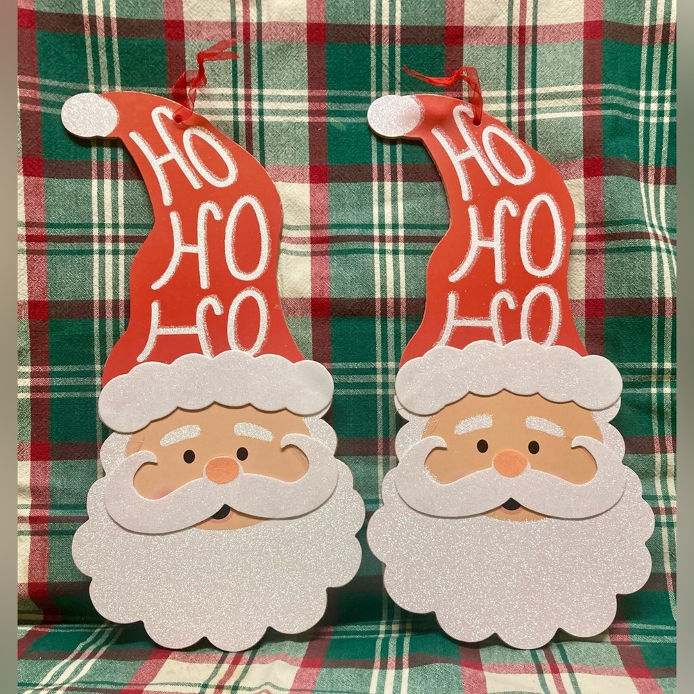 Festive Santa Ho Ho Ho Wall Decor - Red and White 16” x 8” Set of 2